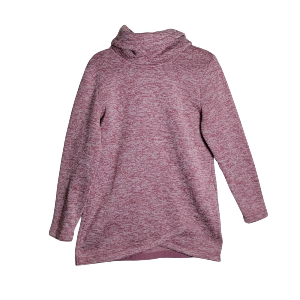 Lands End Womens Pink Space Dye Cowl Neck Tulip Hem Sweater M 10-12
